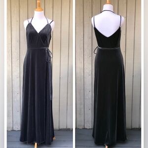 Aiden Mattox Velvet Strappy True Wrap Open Back Gray Maxi Evening Dress size 4